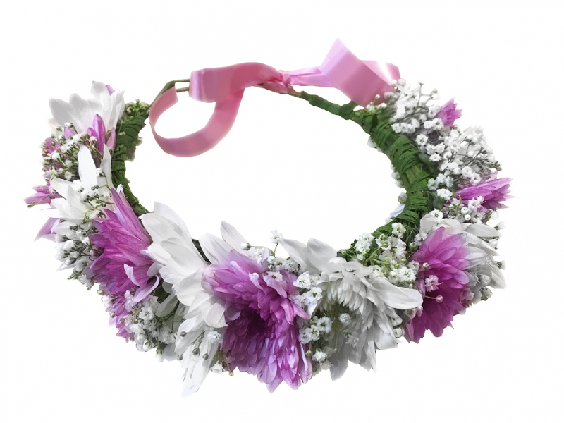 זר לראש ורוד לבן חרציות