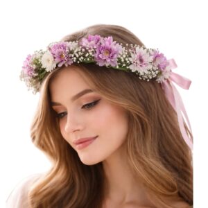 זר לראש ורוד לבן חרציות