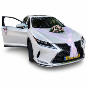קישוט רכב עם פרחים אמיתיים ורוד לבן