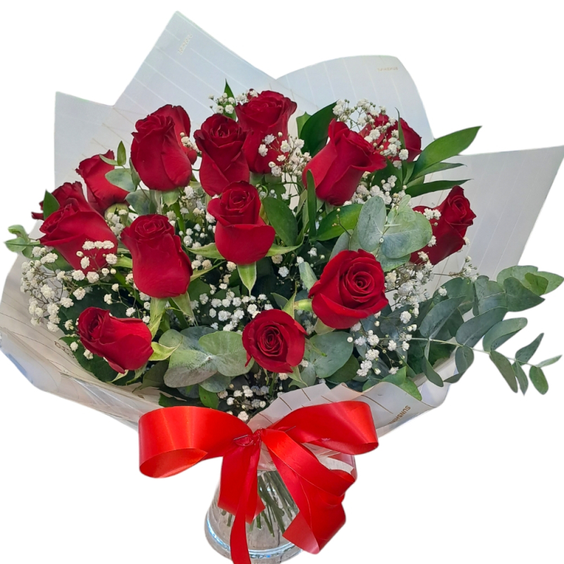 זר נמוח ורדים אדומים LOVE